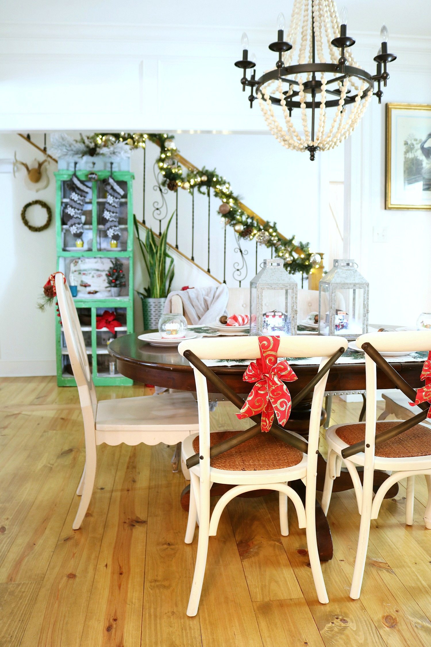 Wide plank pine floors farmhouse Christmas table