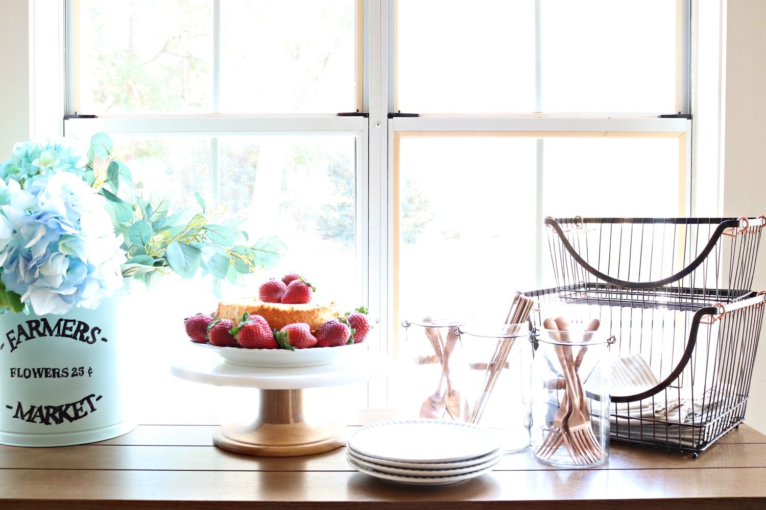 Wire baskets and mason jar storage