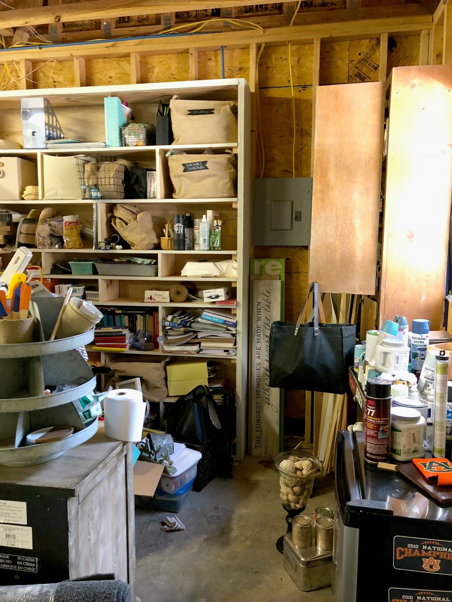 storage shelves in the garage before