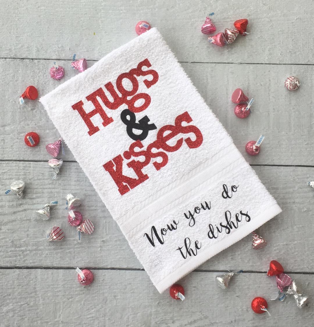 Valentine's Day towel idea Hugs & Kisses Towel