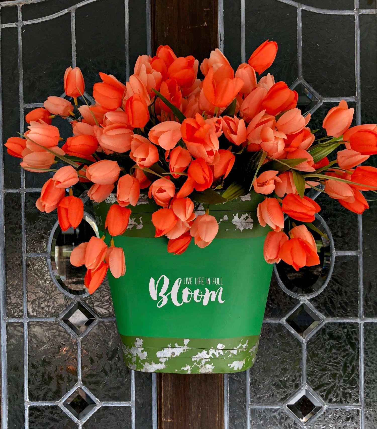 Bucket of tulips for the door