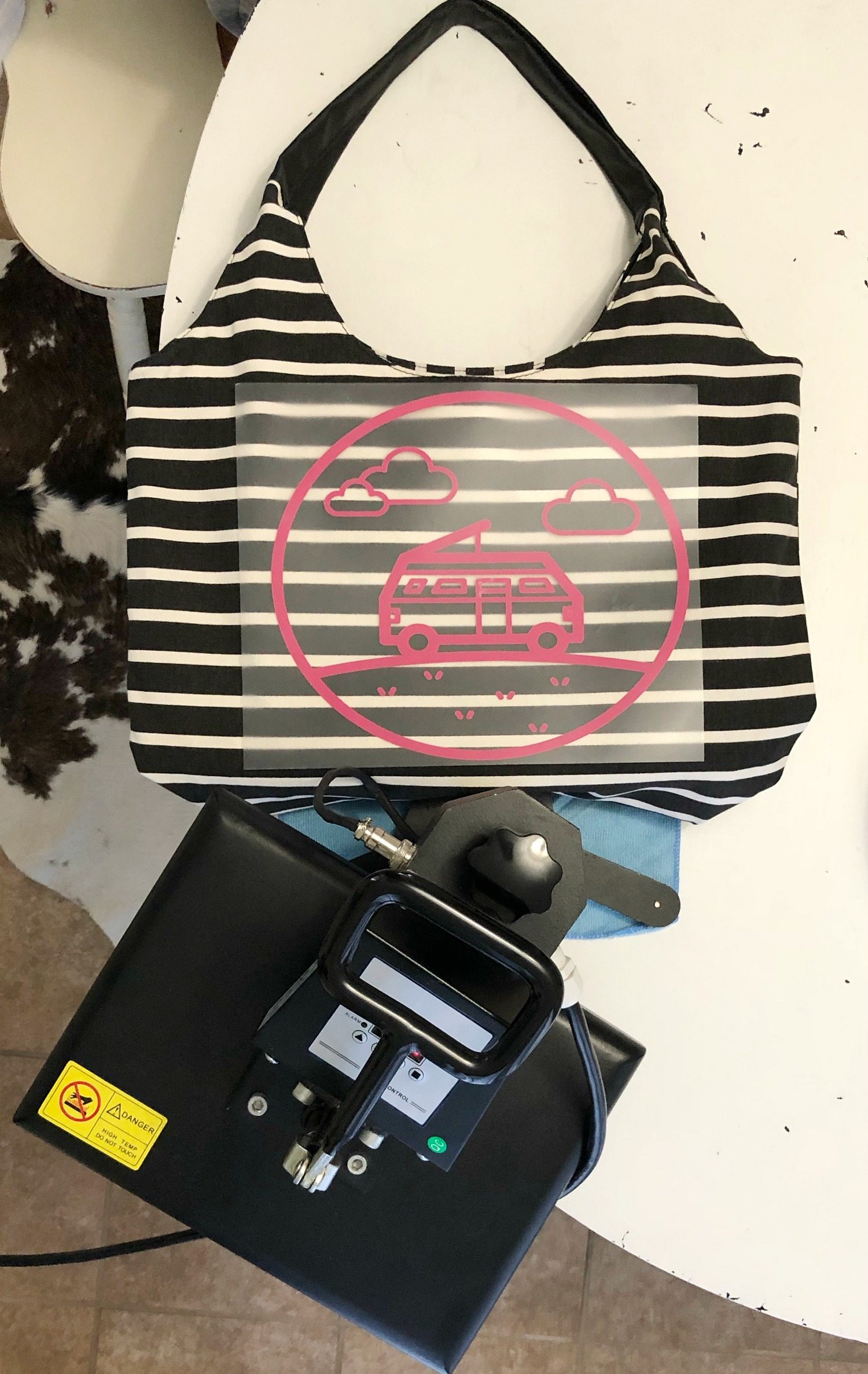 heat press for Cute Overnight Spring bag with Cricut design