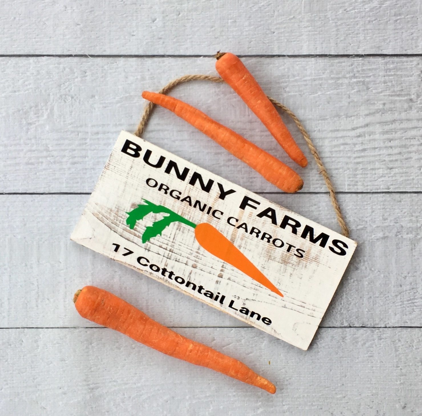 white rustic bunny sign