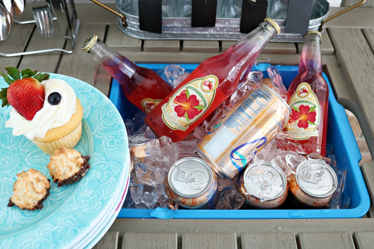 Iced drinks on potting bench