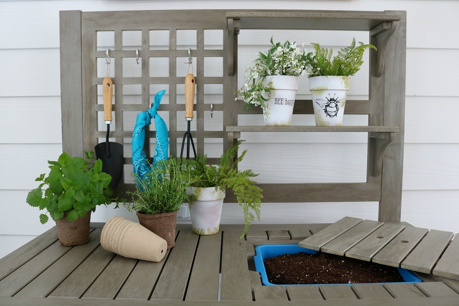 Potting bench on the back porch