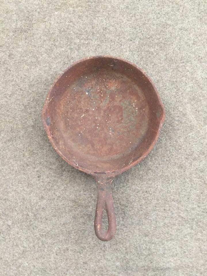 Antique skillet from the in-laws. I removed rust and gave it some