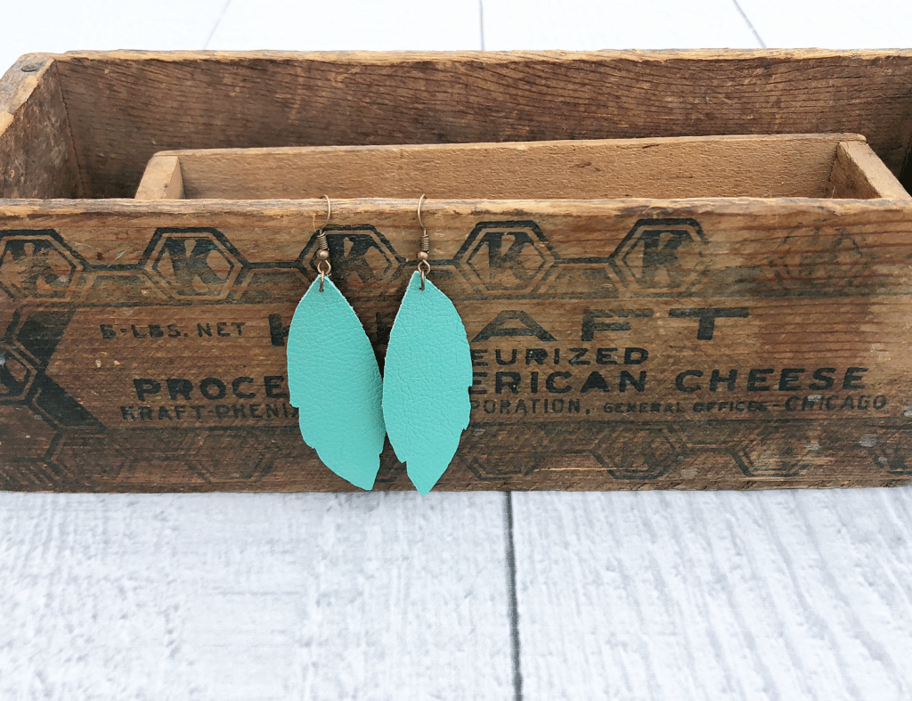 Turquoise leather earrings using Cricut.JPG easy DIY