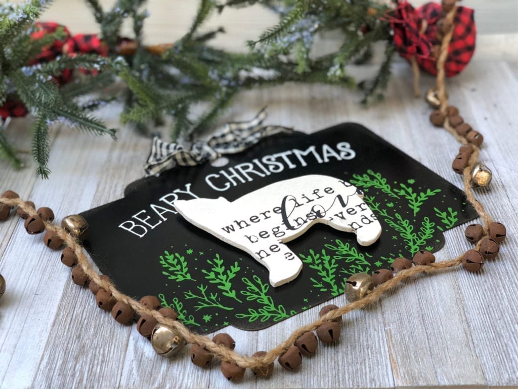 DIY 3D sign metal Christmas sign - with a scroll saw and Chalk Couture transfers