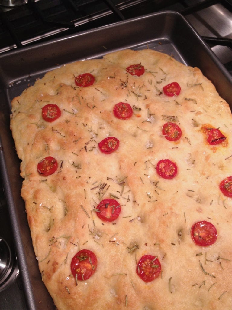 Focaccia bread fresh out of the oven