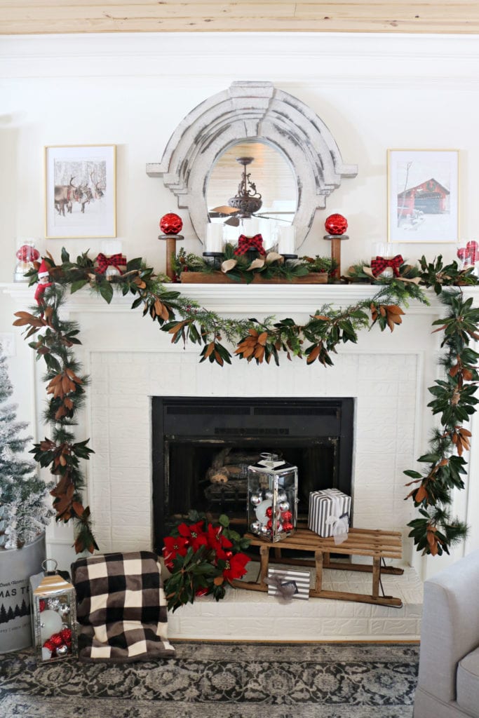 Fireplace red and green Affordable Christmas Decor