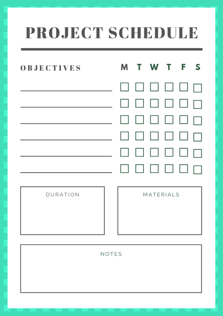 Project Schedule - free printable