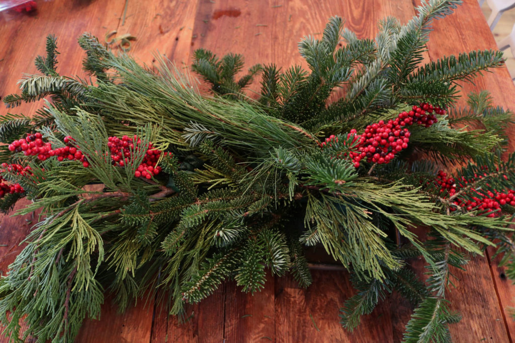 building the floral arrangement