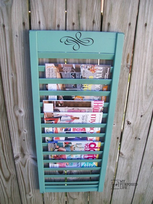 100+ Thrift Store Makeovers - repurposed-shutter-magazine-rack-MyRepurposedLife.com_-1