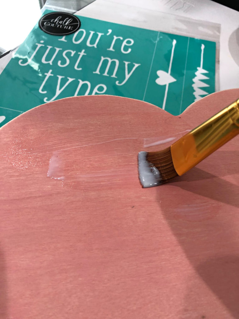 Clear coat over wood heart for DIY Valentine's Day Decor using Chalk Couture