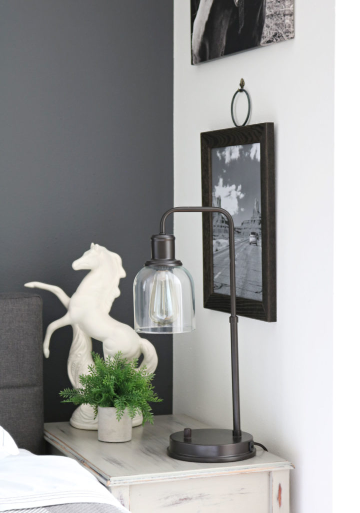 Frame and BHG lamp in the Modern Farmhouse Bedroom Makeover