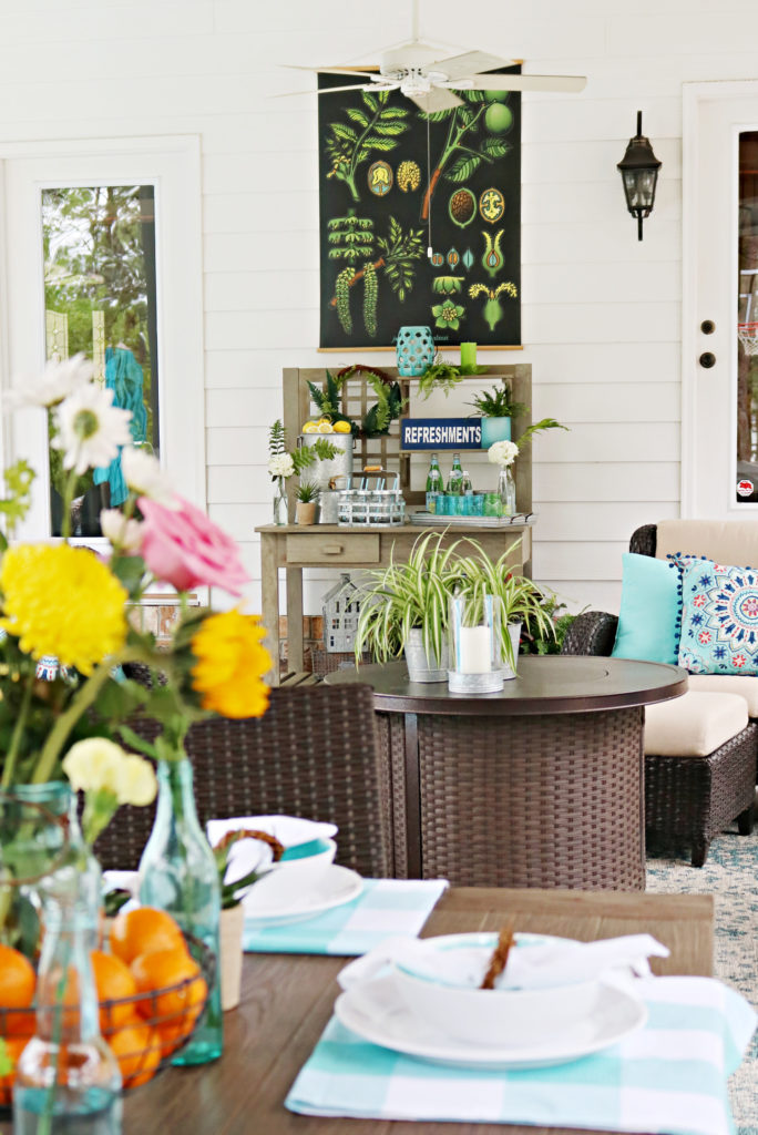 Covered porch dining idea - Back Porch Entertaining Ideas - affordable farmhouse inspired