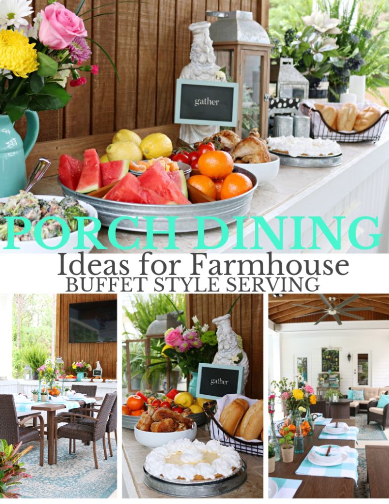 Farmhouse Outdoor buffet dining - Back Porch Entertaining Ideas - affordable farmhouse inspired