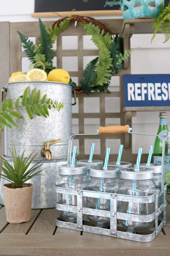 Mason Jar drink caddie - Back Porch Entertaining Ideas - affordable farmhouse inspired