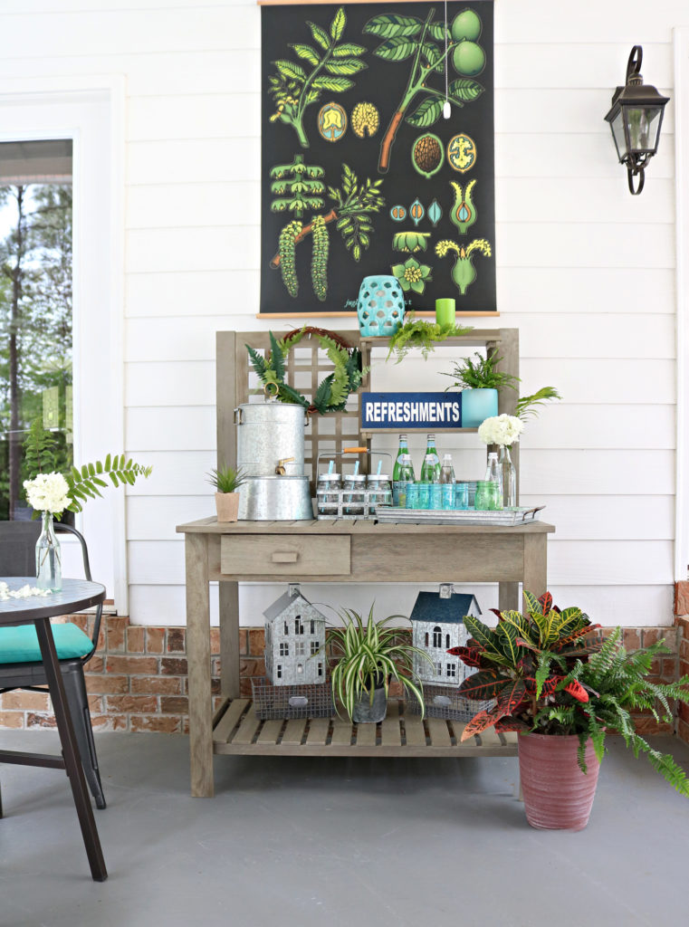 beverage area on porch - Back Porch Entertaining Ideas - affordable farmhouse inspired