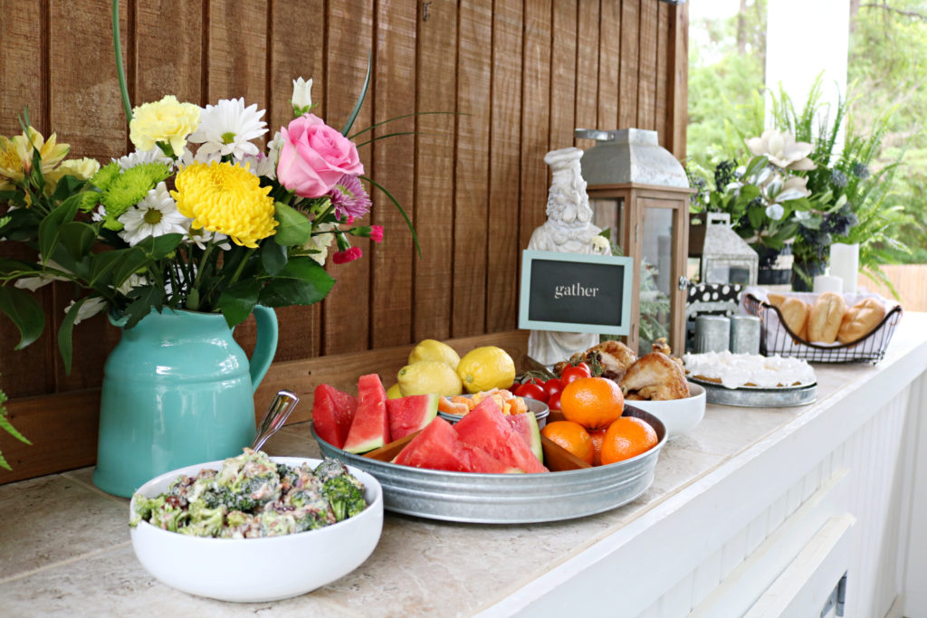 food spread for porch party- Back Porch Entertaining Ideas - affordable farmhouse inspired