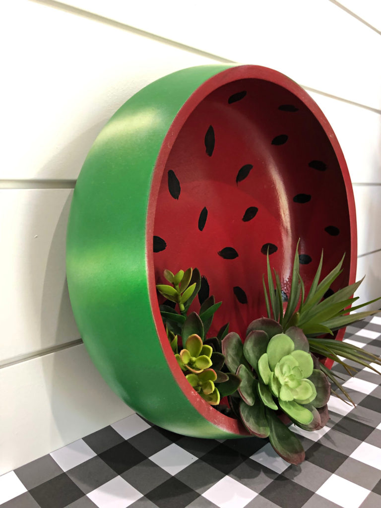 wood bowl with painted watermelon