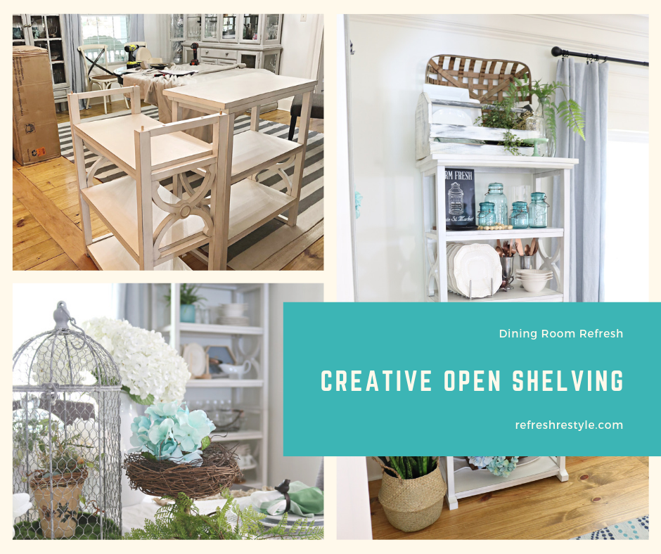 Creative open shelving for the dining room.