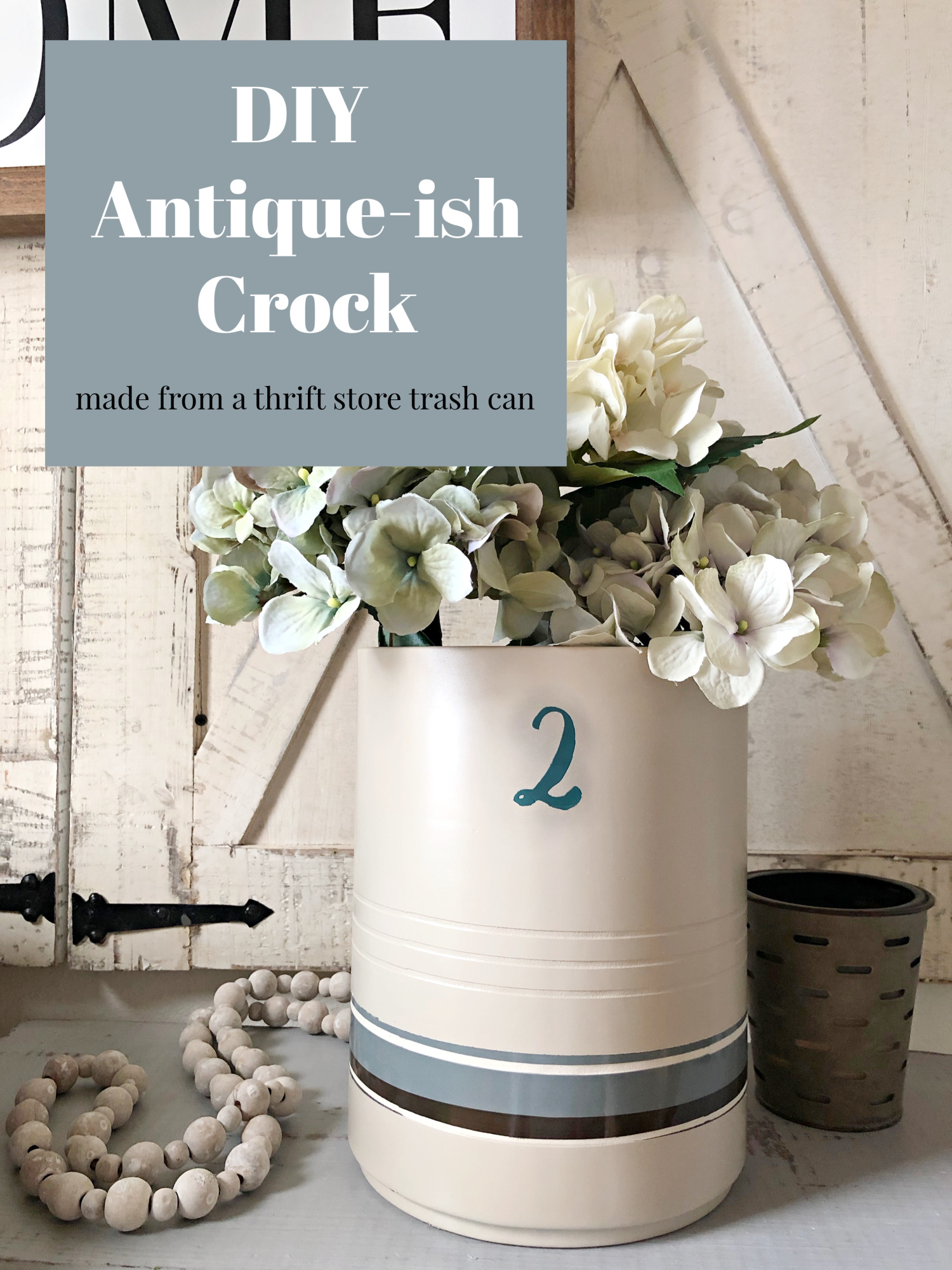 before and after Antique Crock DIY thrift store find