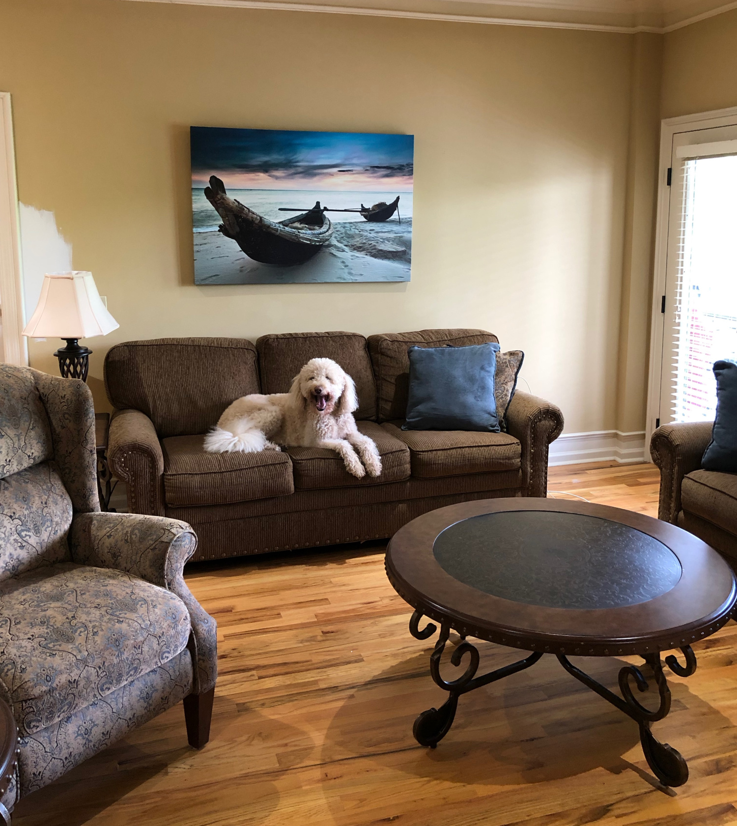 Lake Condo living room before - TEAL LIVING ROOM DECOR - LAKE CONDO or Beach