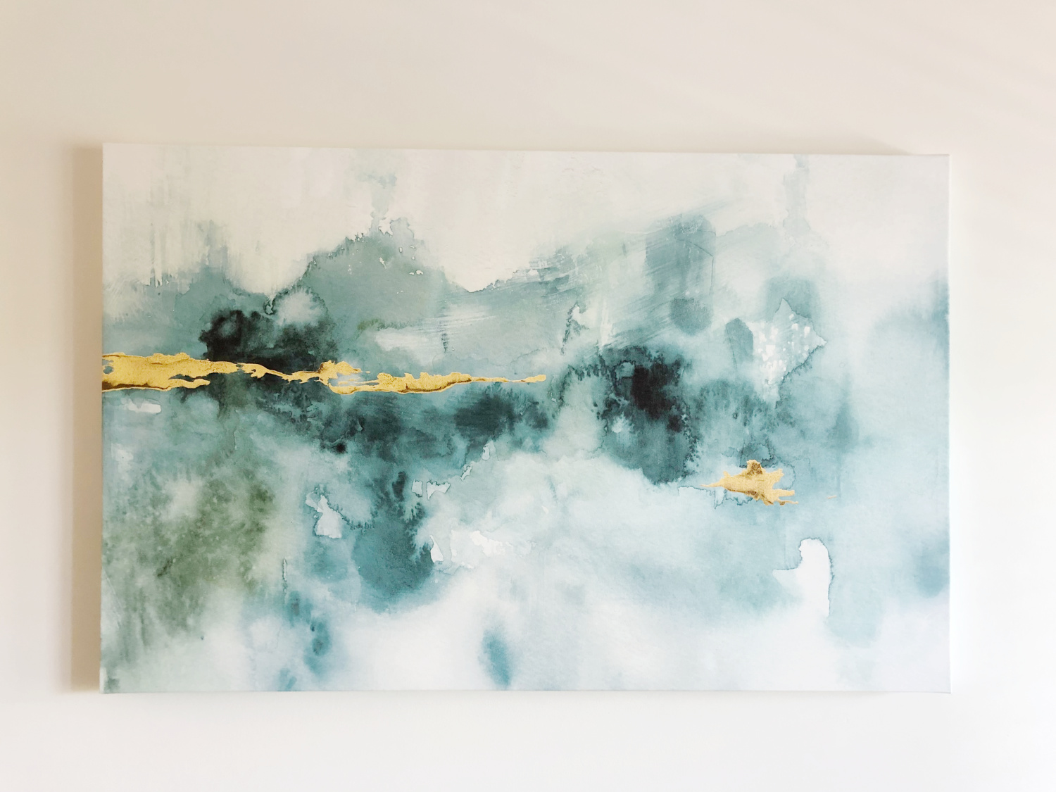 abstract art with teal and gold - TEAL LIVING ROOM DECOR - LAKE CONDO or Beach