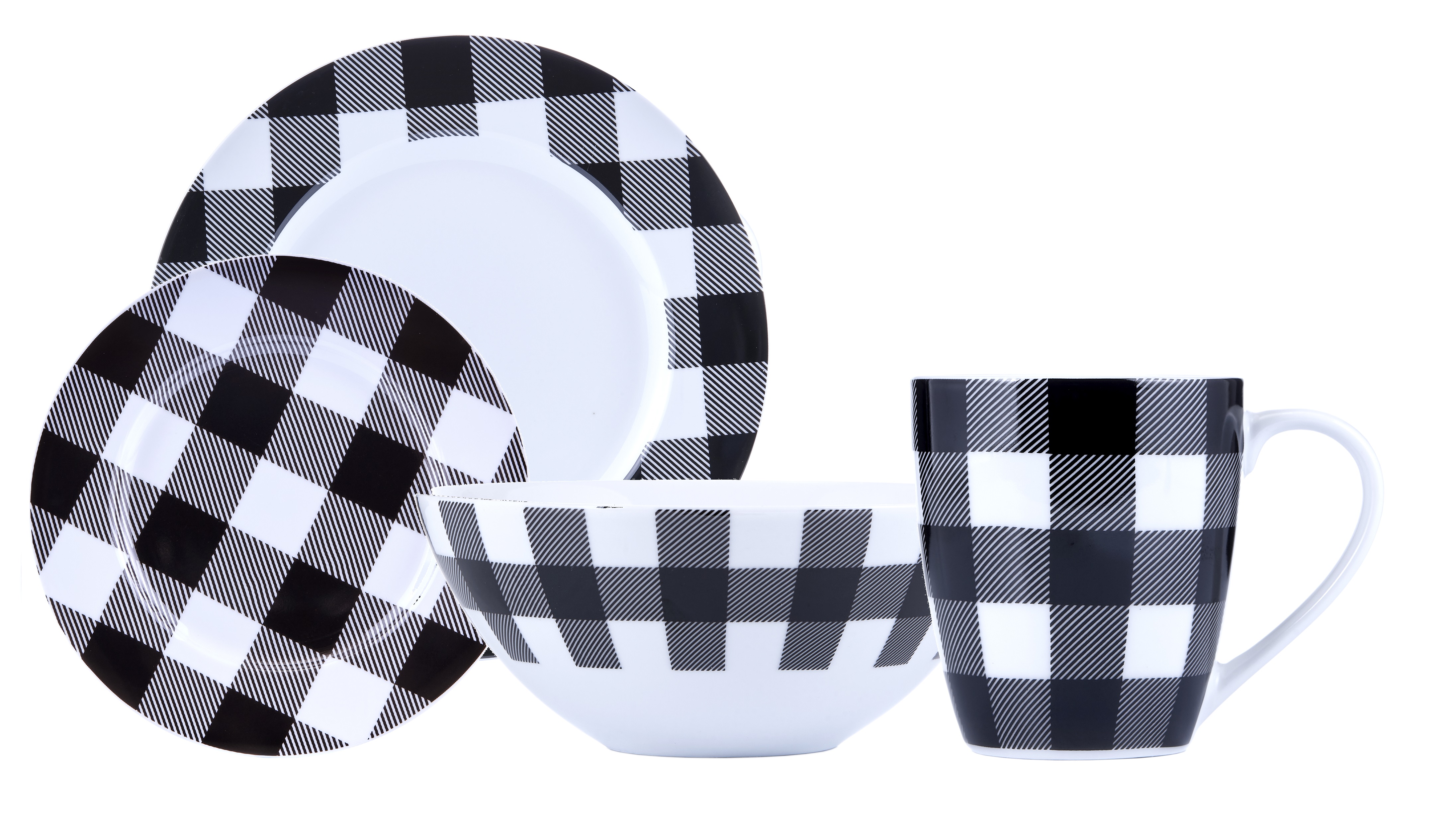 Black and white plaid dishes