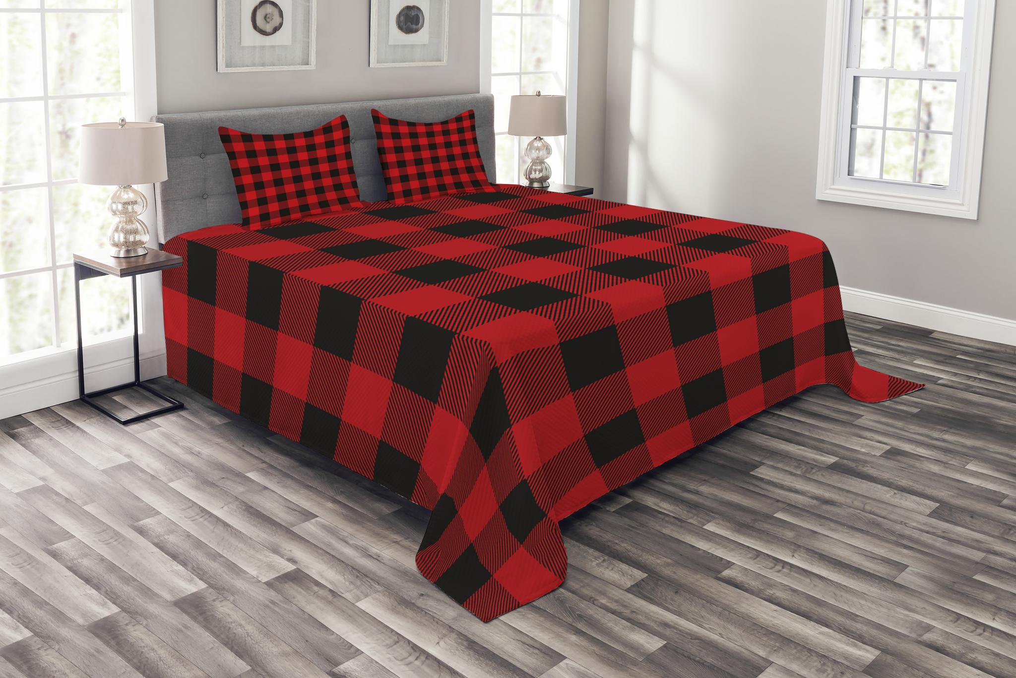 Red and black bed spread